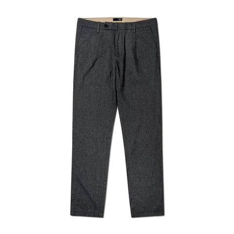 Chino à pinces en coton & lin bleu marine.