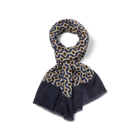 Écharpe en laine bleu & beige