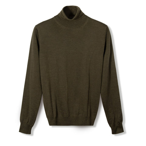 Pull col roulé en laine mérinos kaki