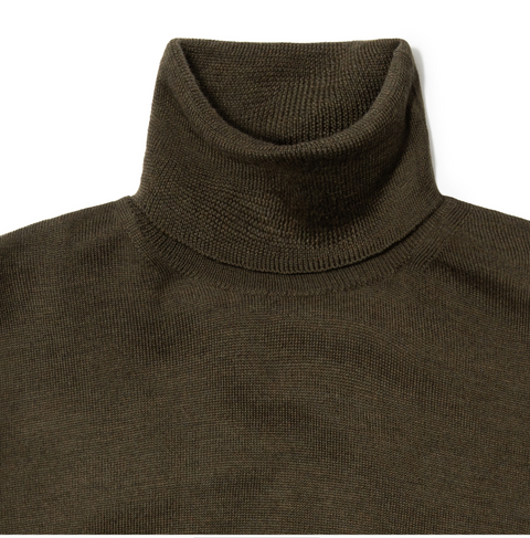 Pull col roulé en laine mérinos kaki