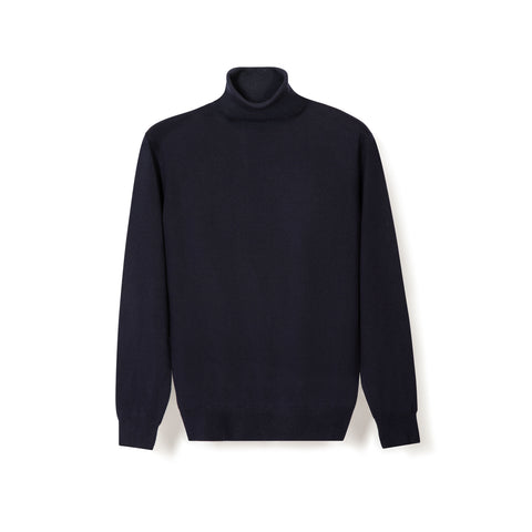 Pull col roulé en laine mérinos navy