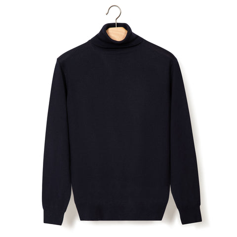 Pull col roulé en laine mérinos navy