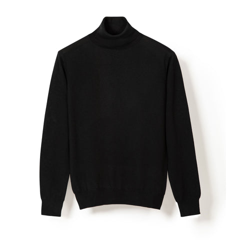 Pull col roulé en laine mérinos noir