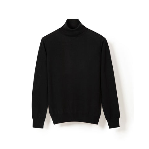 Pull col roulé en laine mérinos noir