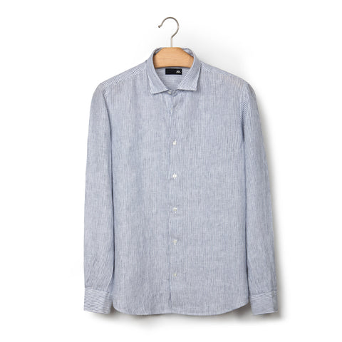 Chemise en lin rayée bleu denim