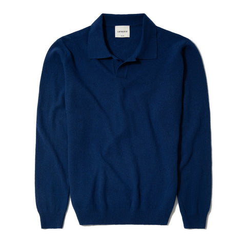 Pull Lafaurie en laine à col polo bleu klein