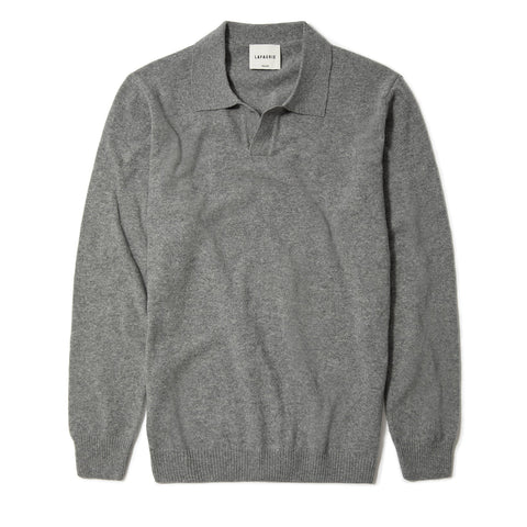 Pull Lafaurie en laine à col polo gris souris