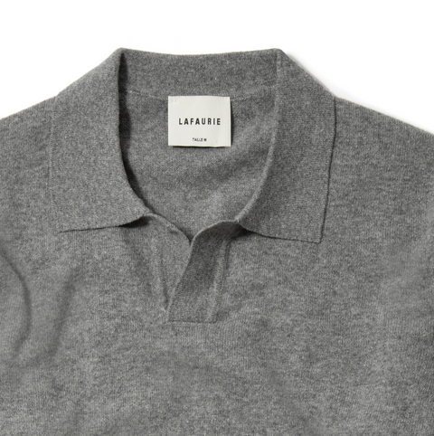 Pull Lafaurie en laine à col polo gris souris