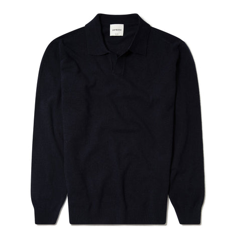 Pull Lafaurie en laine à col polo bleu marine