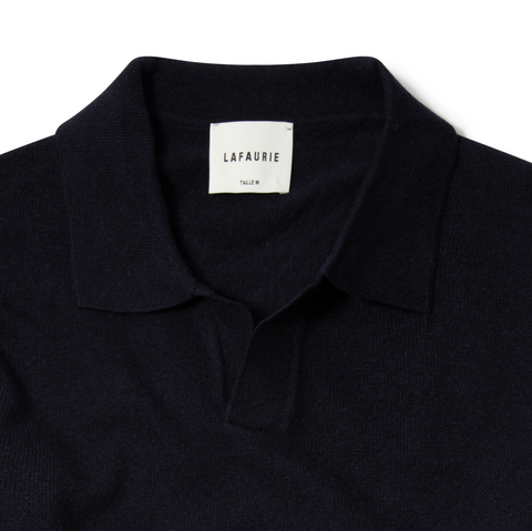 Pull Lafaurie en laine à col polo bleu marine