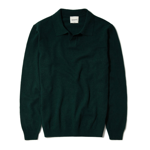 Pull Lafaurie en laine à col polo vert cèdre