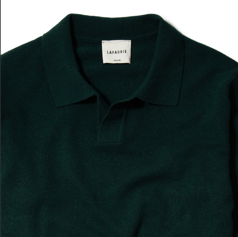 Pull Lafaurie en laine à col polo vert cèdre
