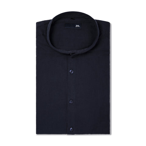 Chemise- vareuse en crepon de coton ultra léger bleu nuit