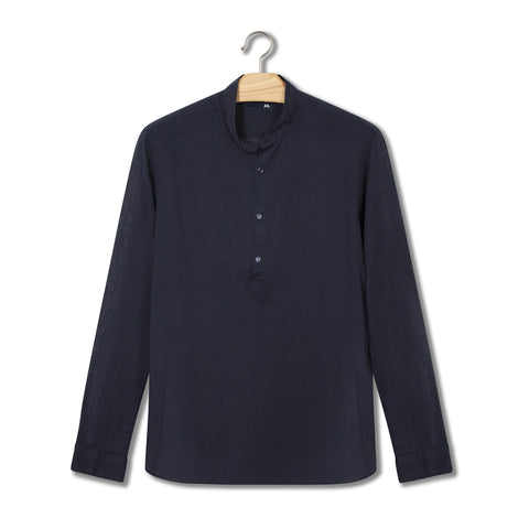 Chemise- vareuse en crepon de coton ultra léger bleu nuit