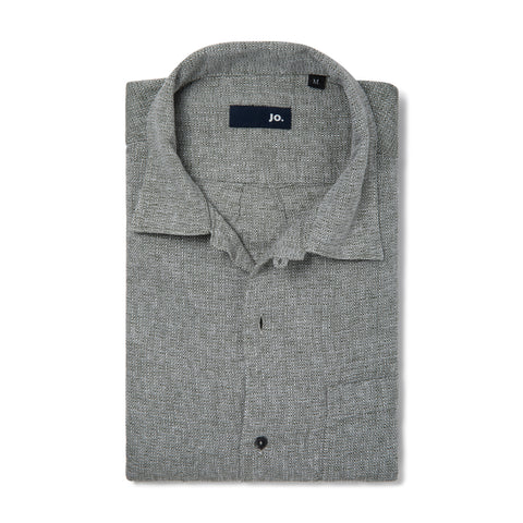 Chemise à col plat en lin et coton texturé vert