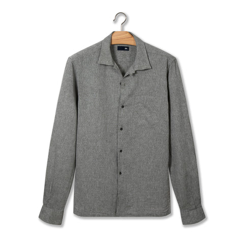 Chemise à col plat en lin et coton texturé vert