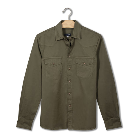 Sur-chemise western en coton élasthane vert kaki