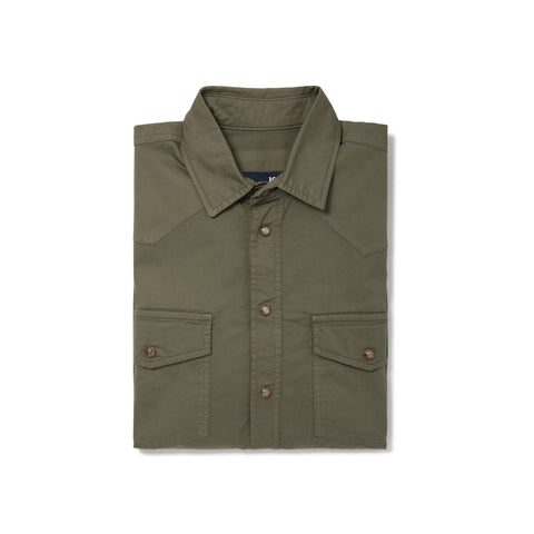 Sur-chemise western en coton élasthane vert kaki