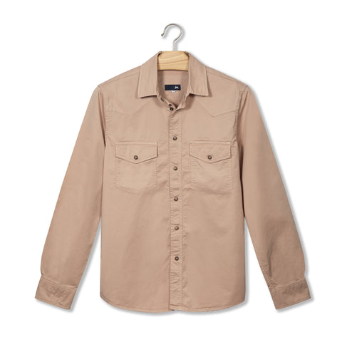 Sur-chemise western en coton élasthane rose poudre