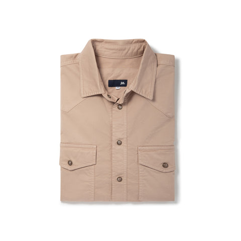 Sur-chemise western en coton élasthane rose poudre