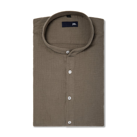 Chemise vareuse en gaze de coton marron terre
