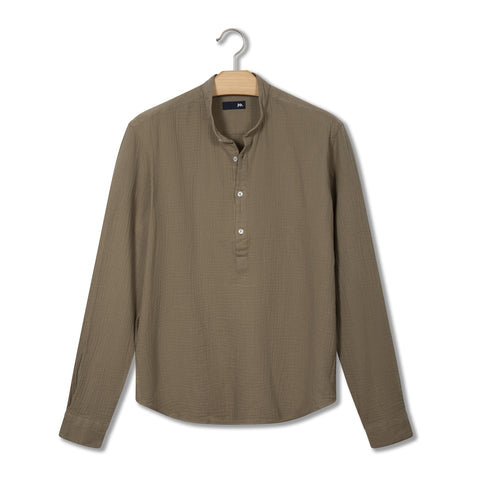 Chemise vareuse en gaze de coton marron terre
