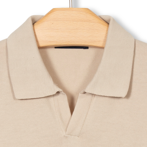 Pull manches courtes à col polo beige corde
