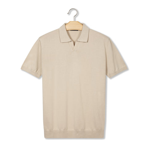 Pull manches courtes à col polo beige corde