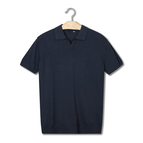 Pull manches courtes à col polo bleu navy