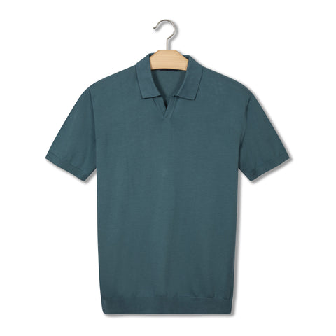 Pull manches courtes à col polo bleu pétrole