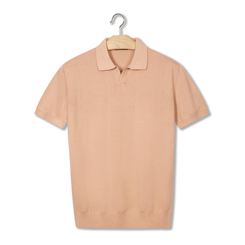 Pull manches courtes à col polo saumon
