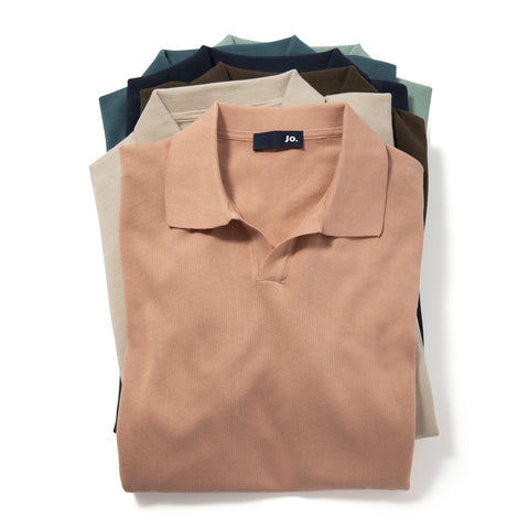 Pull manches courtes à col polo saumon