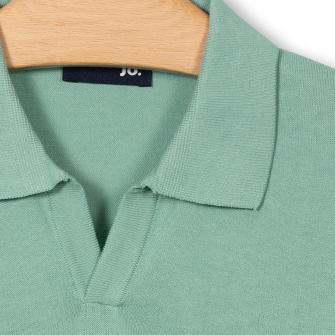 Pull manches courtes à col polo vert sauge