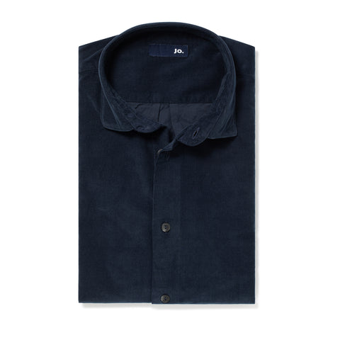 Chemise en velours fin bleu marine