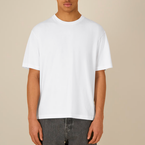 Tee-shirt coupe droite, carré, épaule tombante et manche au coude - blanc