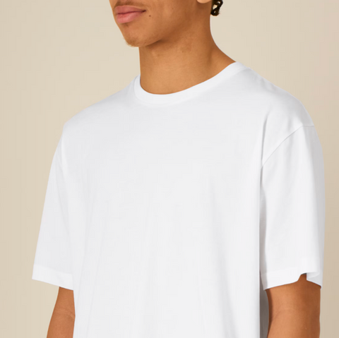 Tee-shirt coupe droite, carré, épaule tombante et manche au coude - blanc