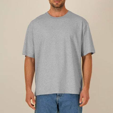 Tee-shirt coupe droite, carré, épaule tombante et manche au coude - gris chiné