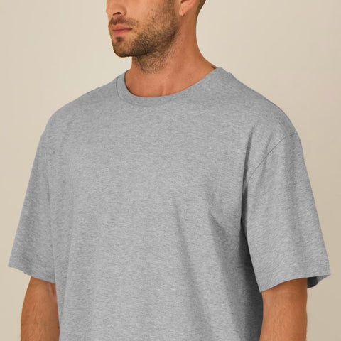 Tee-shirt coupe droite, carré, épaule tombante et manche au coude - gris chiné