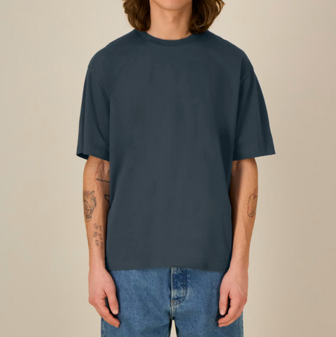Tee-shirt coupe droite, carré, épaule tombante et manche au coude - bleu ink