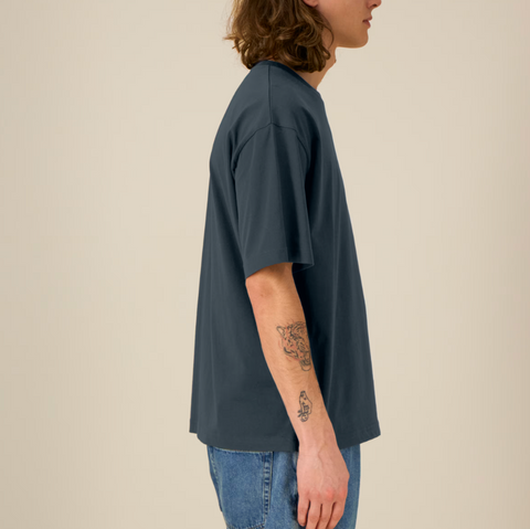 Tee-shirt coupe droite, carré, épaule tombante et manche au coude - bleu ink