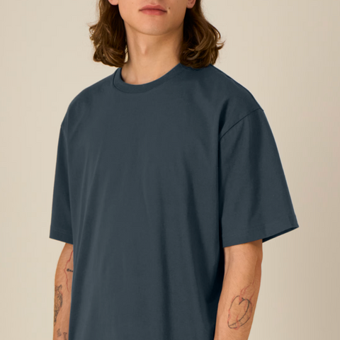 Tee-shirt coupe droite, carré, épaule tombante et manche au coude - bleu ink