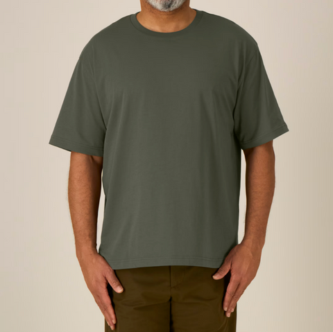 Tee-shirt coupe droite, carré, épaule tombante et manche au coude - vert kaki