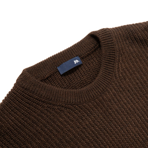 Gros pull col rond en maille anglaise marron