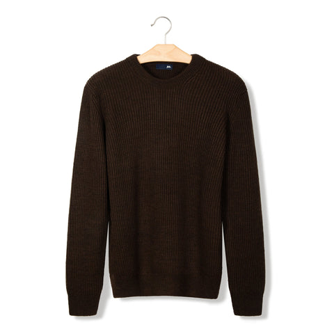 Gros pull col rond en maille anglaise marron