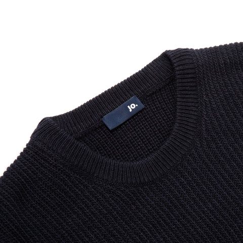 Gros pull col rond en maille anglaise bleu