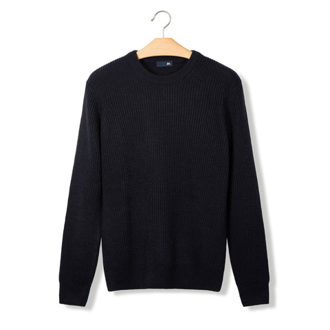 Gros pull col rond en maille anglaise bleu