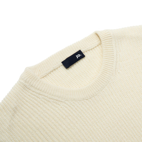 Gros pull col rond en maille anglaise écru