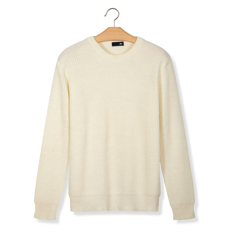 Gros pull col rond en maille anglaise écru