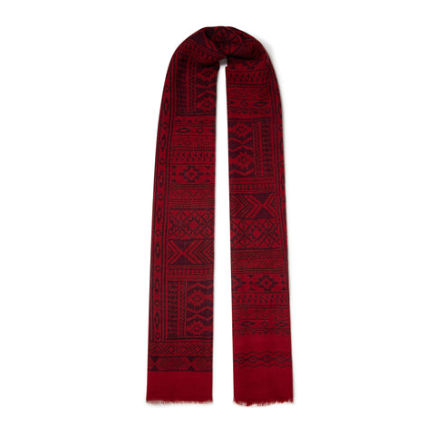 Écharpe à motifs en voile de laine rouge