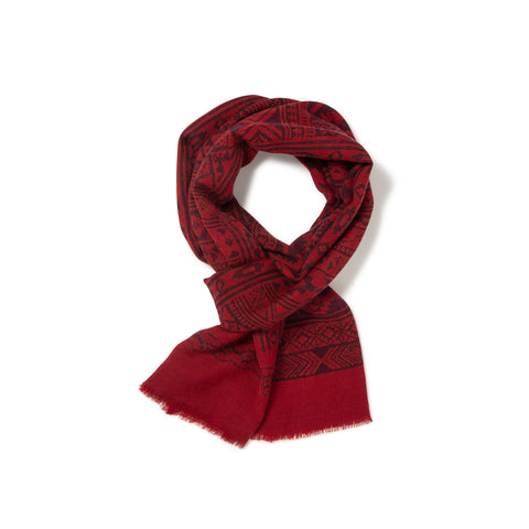 Écharpe à motifs en voile de laine rouge